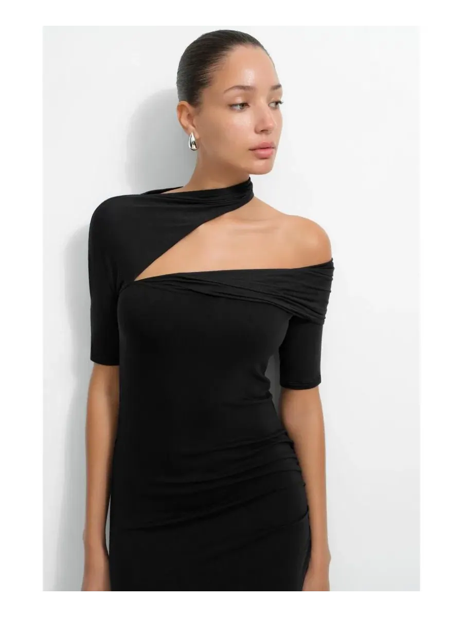 Платье-миди Zola Cutout-Shoulder Jersey с боковым разрезом Marcella — изображение 5 из 9, черный