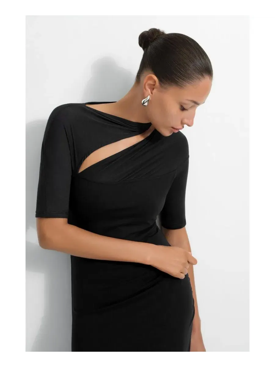 Платье-миди Zola Cutout-Shoulder Jersey с боковым разрезом Marcella — изображение 6 из 9, черный
