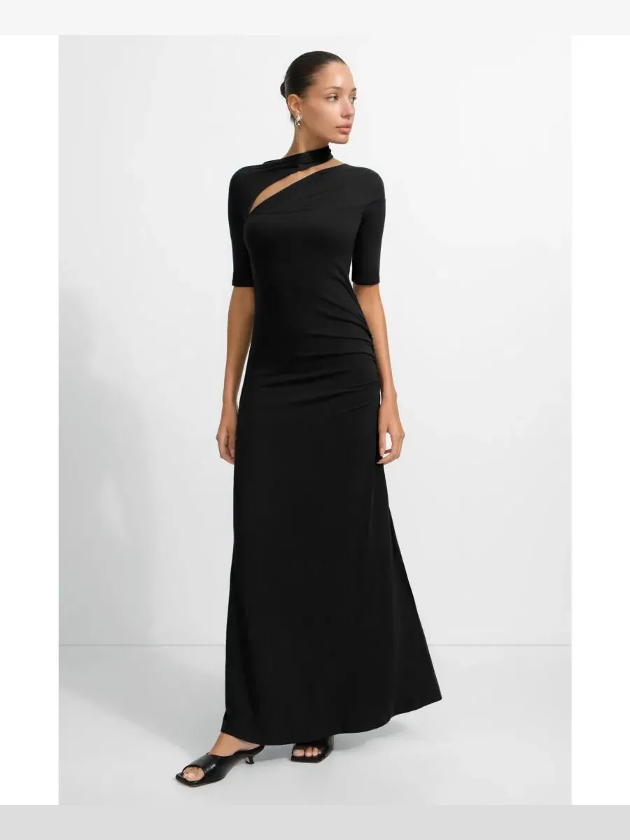 Платье-миди Zola Cutout-Shoulder Jersey с боковым разрезом Marcella — изображение 8 из 9, черный