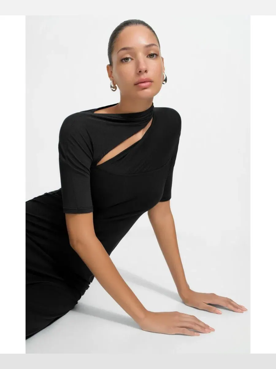 Платье-миди Zola Cutout-Shoulder Jersey с боковым разрезом Marcella — изображение 9 из 9, черный