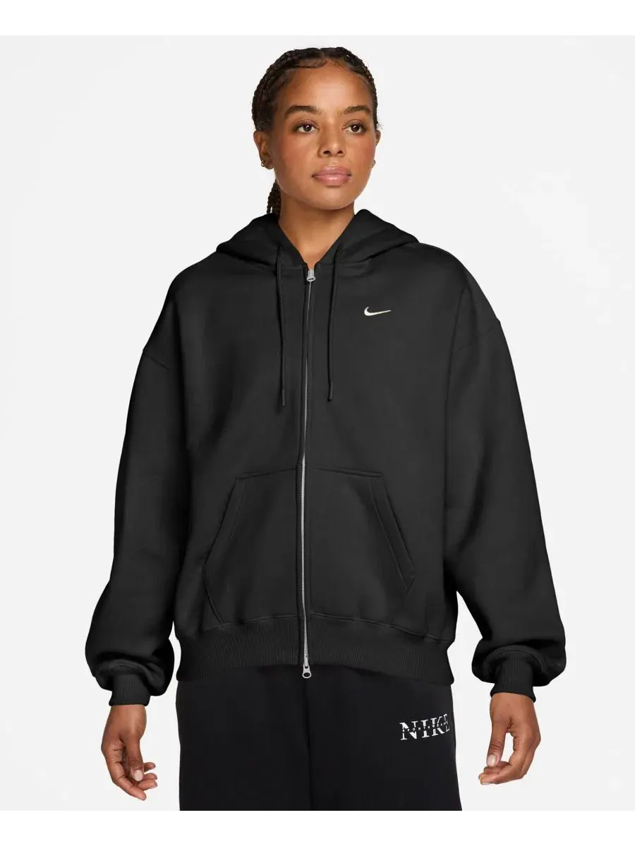 Худи оверсайз с капюшоном и полной застежкой-молнией Nike Studio Fleece — изображение 1 из 3, черный