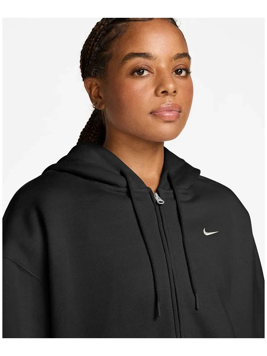 Худи оверсайз с капюшоном и полной застежкой-молнией Nike Studio Fleece — изображение 2 из 3, черный