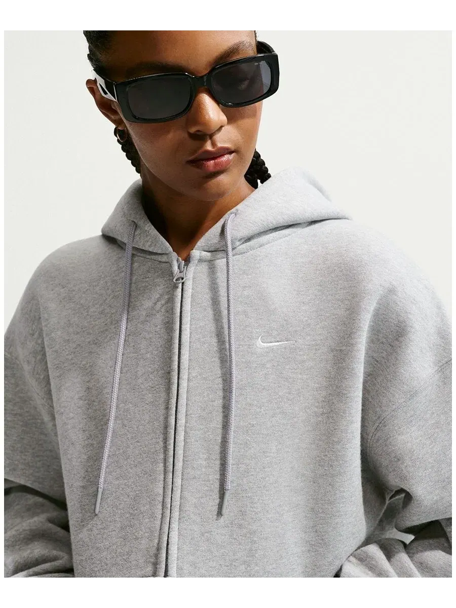 Худи Nike Studio Fleece с капюшоном и полной молнией, оверсайз — изображение 3 из 5, серый