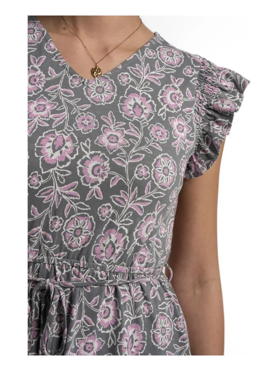 Платье с V-образным вырезом и рюшами Manoela Floral Print Brakeburn — изображение 2 из 8, хаки