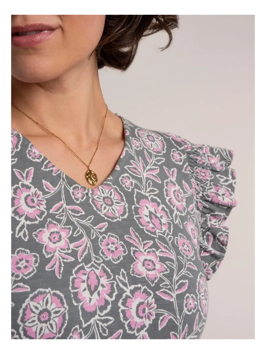 Платье с V-образным вырезом и рюшами Manoela Floral Print Brakeburn — изображение 6 из 8, хаки
