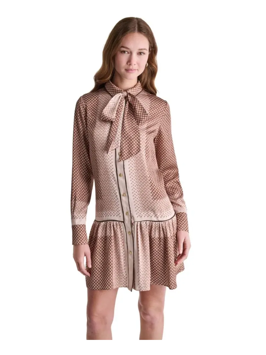 Платье с длинным рукавом, с принтом, модель Tie-Neck Drop-Waist BCBG — изображение 4 из 8, мульти