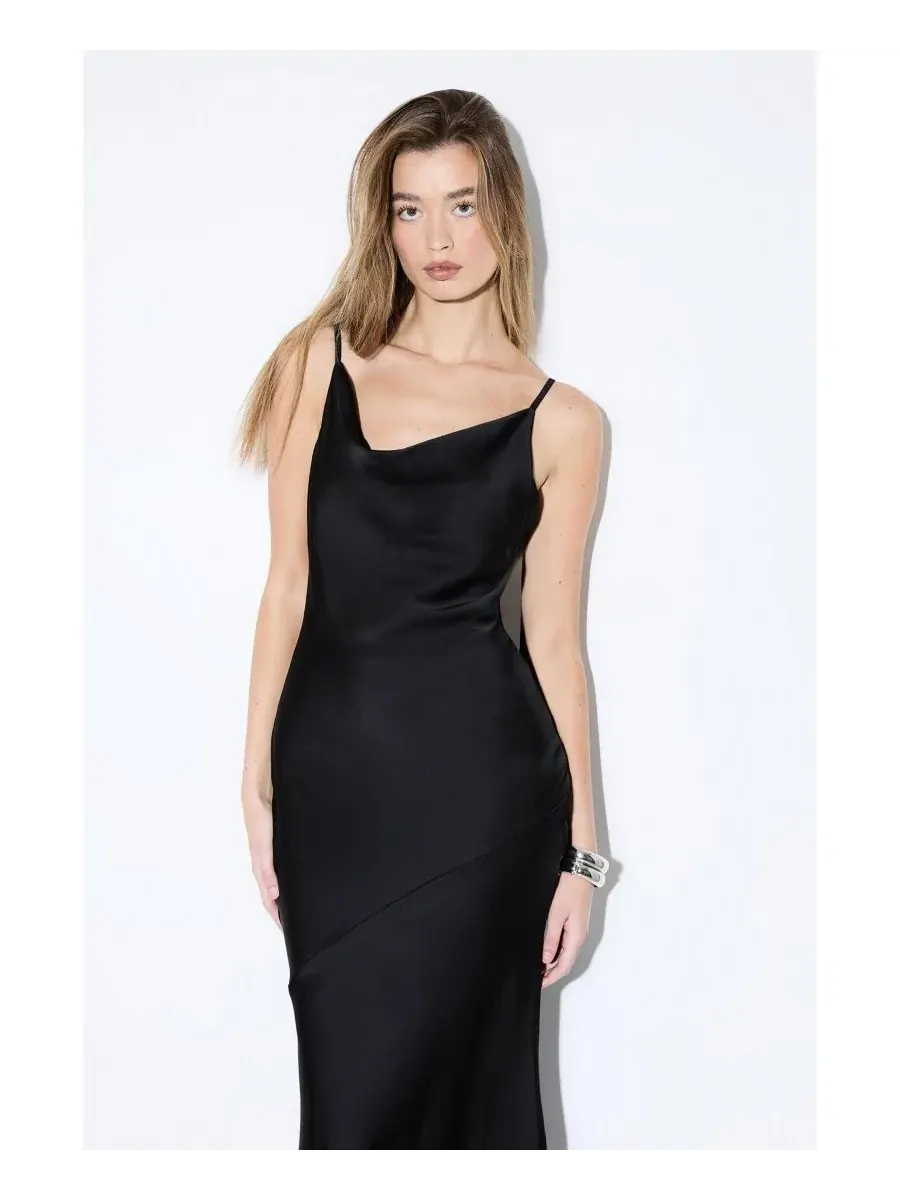 Женское платье подружки невесты из высококачественного атласа с бантом MissPap — изображение 2 из 8, черный