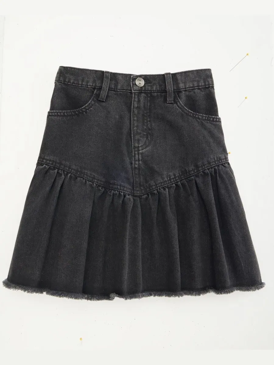 Юбка из хлопкового денима с оборкой Black Wash Epic Threads