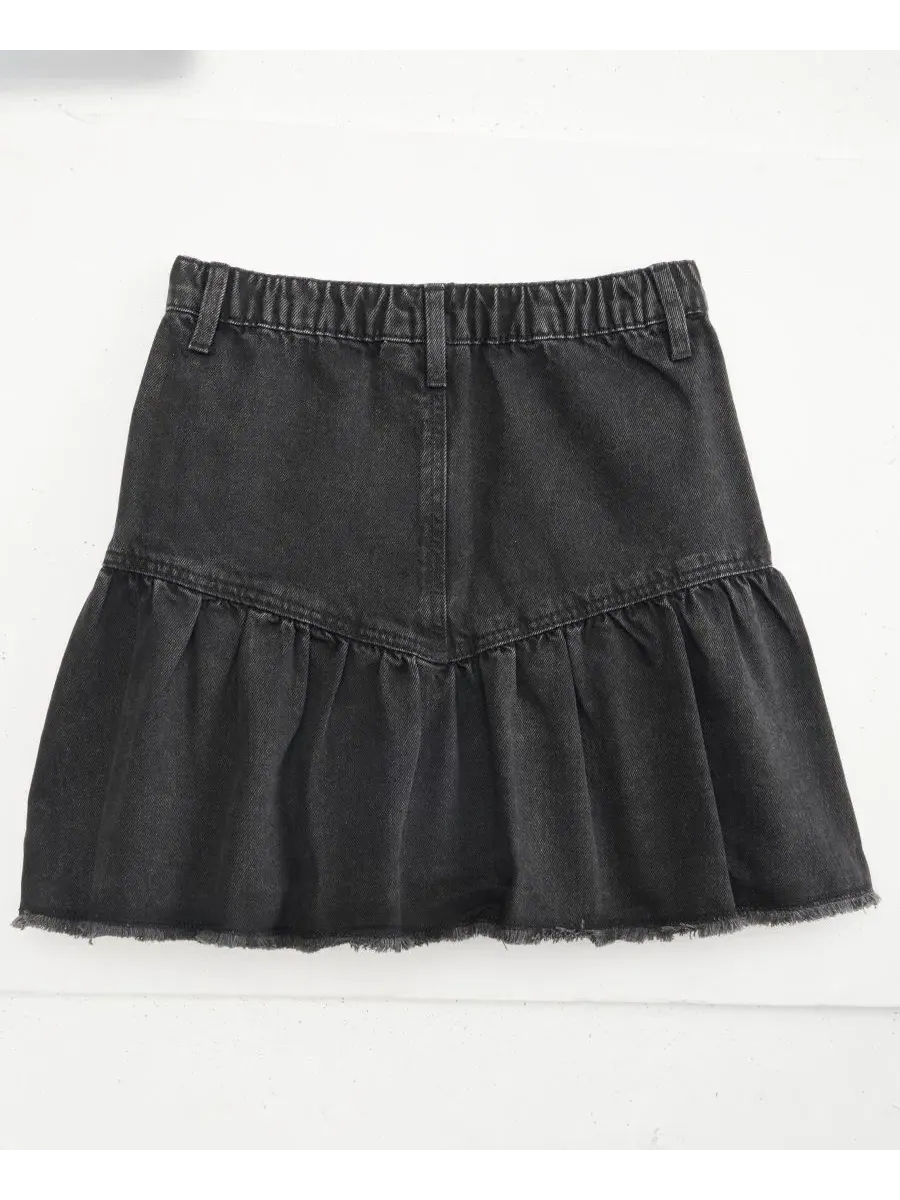 Юбка из хлопкового денима с оборкой Black Wash Epic Threads — изображение 2 из 3, черный
