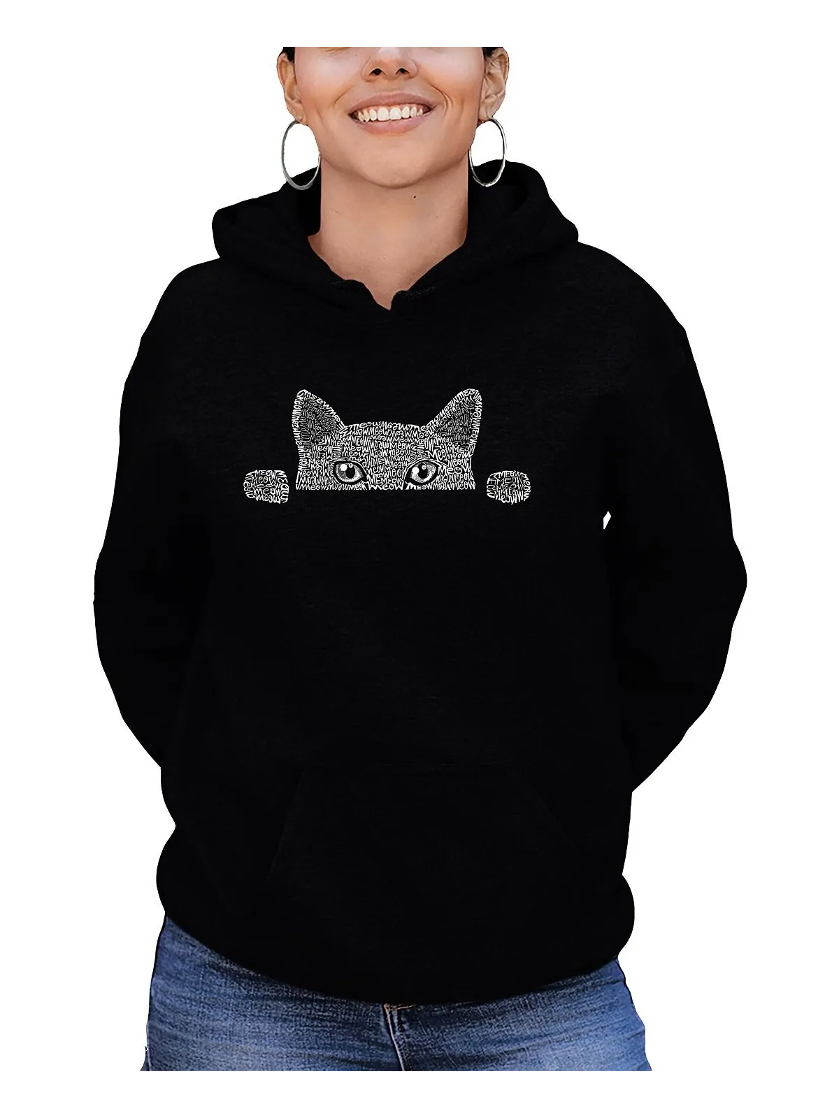 Женская толстовка с капюшоном и надписью word art peeking cat LA Pop Art