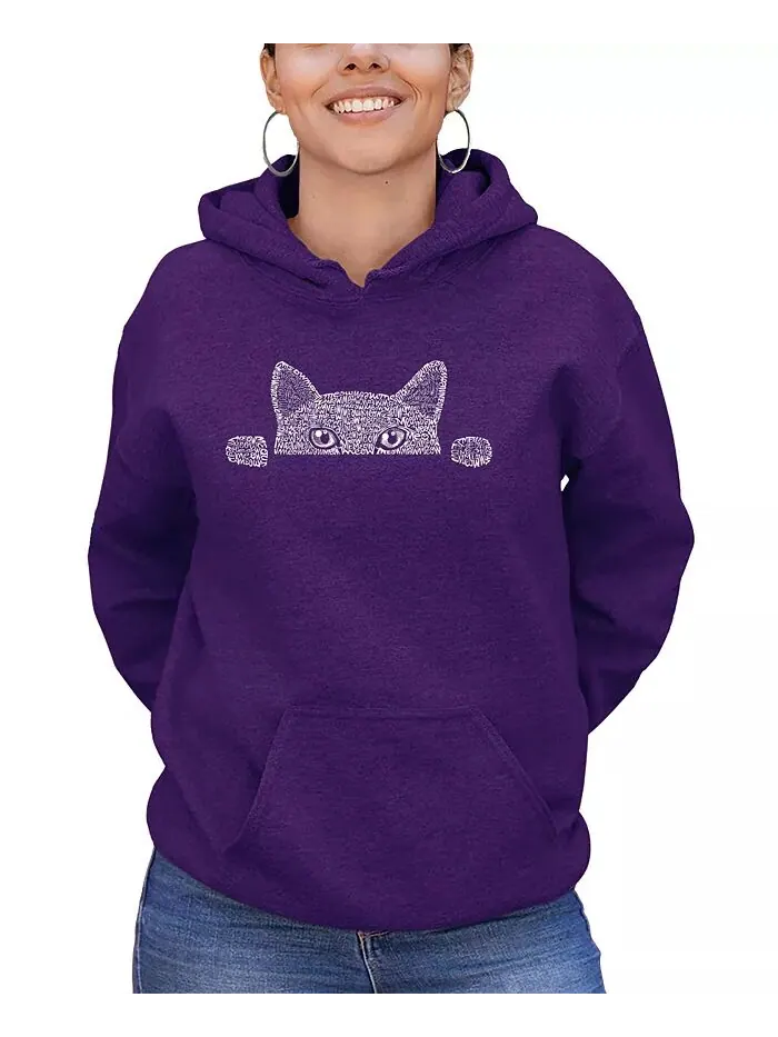 Женская толстовка с капюшоном Word Art Peeking Cat LA Pop Art — изображение 1 из 2, фиолетовый