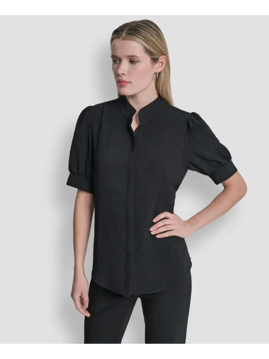 Женская блузка с воротником-стойкой из фактурной ткани DKNY — изображение 1 из 6, черный