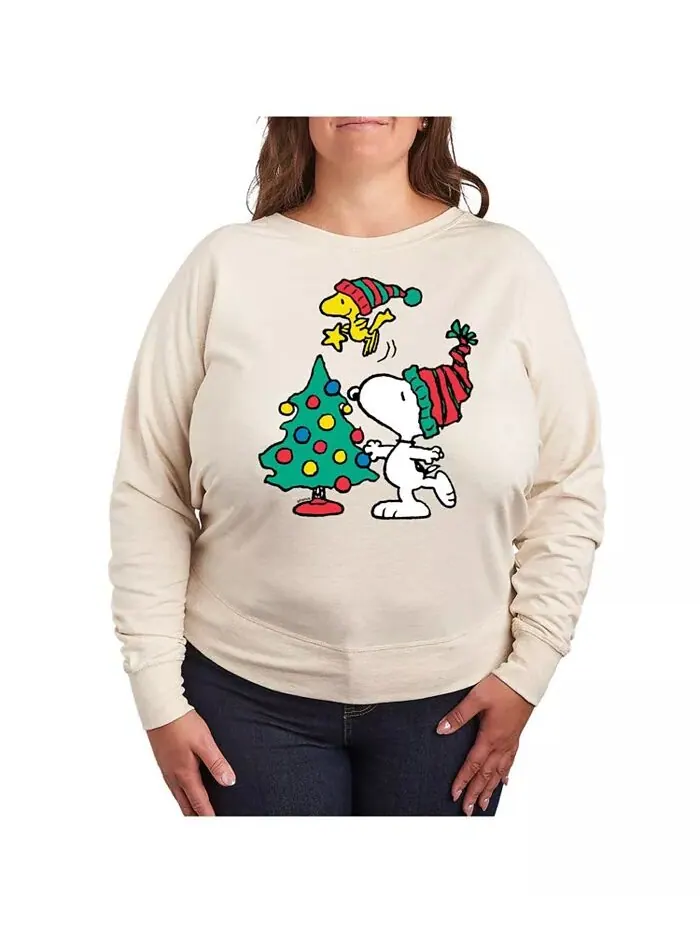 Футболка-пуловер с принтом Peanuts Holidays размера плюс Hybrid Apparel — изображение 1 из 3, бежевый/хаки