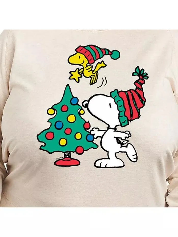 Футболка-пуловер с принтом Peanuts Holidays размера плюс Hybrid Apparel — изображение 3 из 3, бежевый/хаки