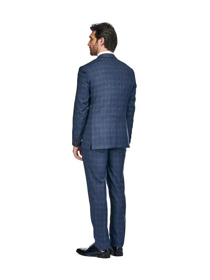 Стройный синий мужской костюм-тройка в клетку Slim Fit 3PC Tailored Blue Check Gino Vitale — изображение 3 из 4