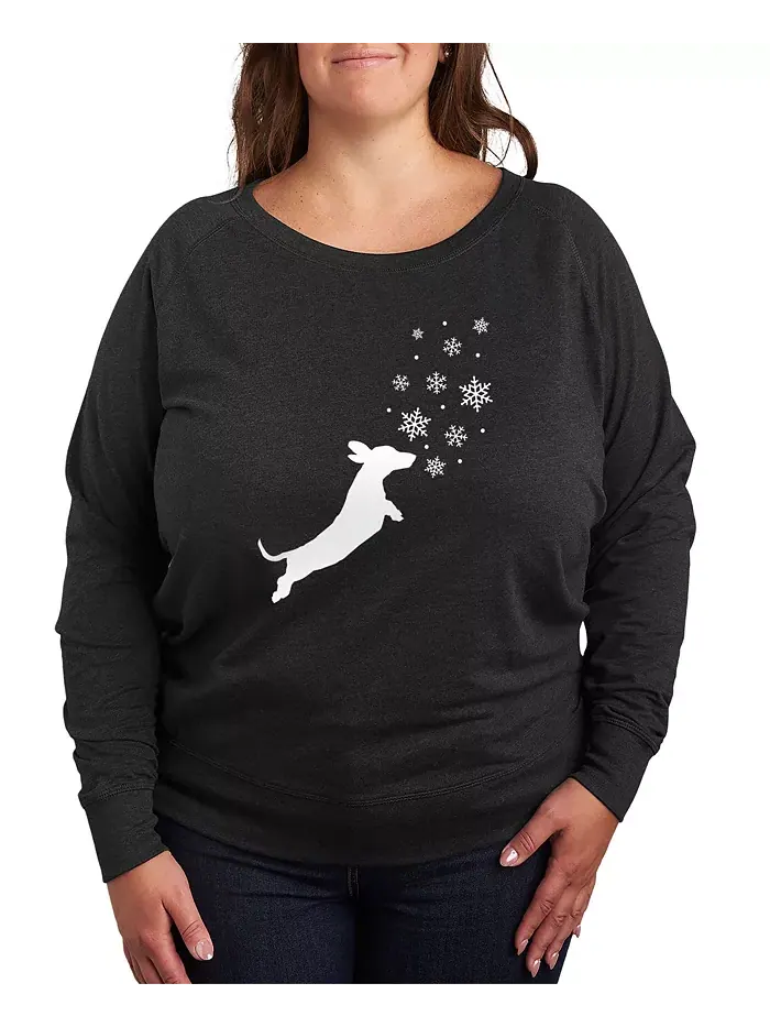 Пуловер с принтом Dachshund Snow Plus Size Hybrid Apparel — изображение 1 из 3, серый
