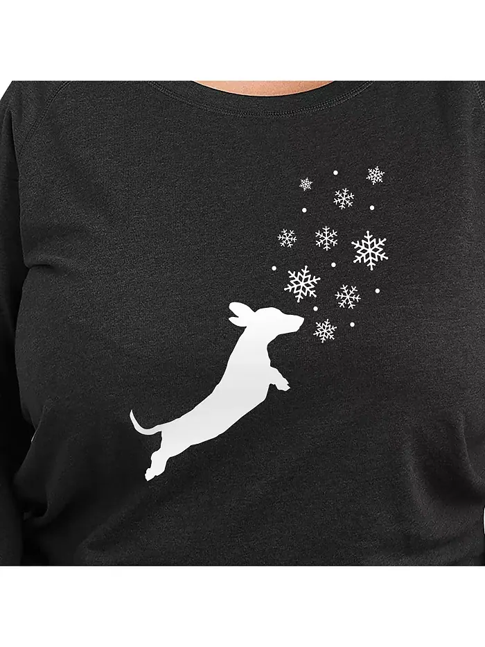 Пуловер с принтом Dachshund Snow Plus Size Hybrid Apparel — изображение 2 из 3, серый