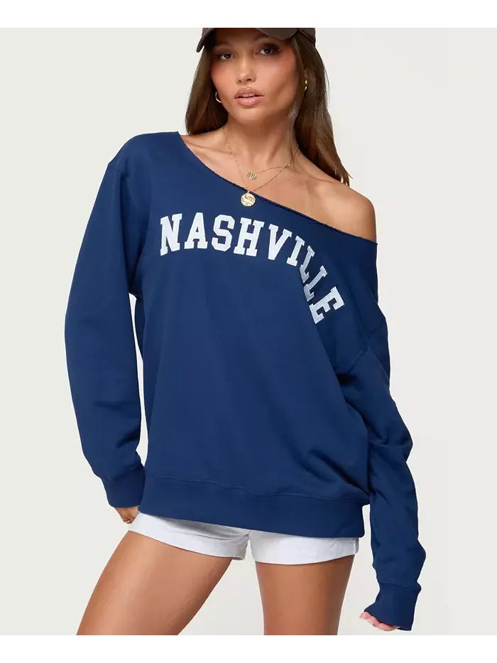 Женский свитшот Nashville оверсайз с широким вырезом Edikted — изображение 1 из 5, синий