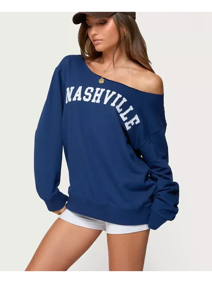 Женский свитшот Nashville оверсайз с широким вырезом Edikted — изображение 4 из 5, синий