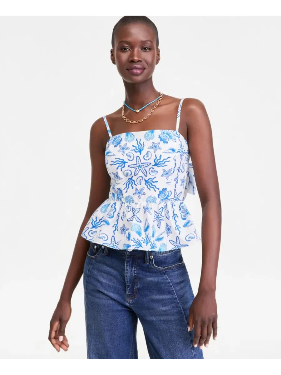 Топ-пеплум с открытой спиной и завязками Cotton Peplum Tie-Back Tank Top On 34th