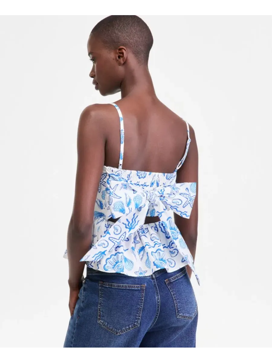 Топ-пеплум с открытой спиной и завязками Cotton Peplum Tie-Back Tank Top On 34th — изображение 2 из 6, слоновая кость