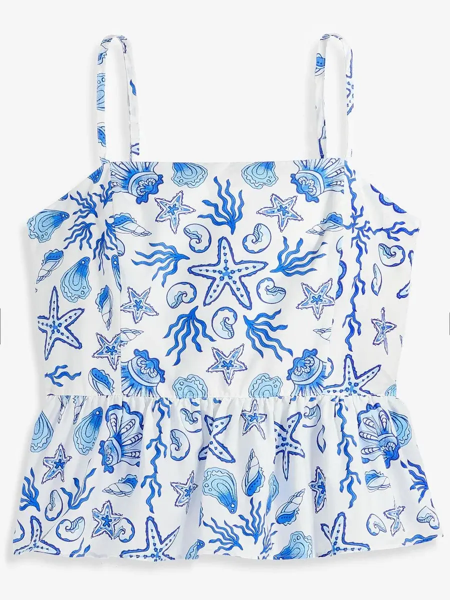 Топ-пеплум с открытой спиной и завязками Cotton Peplum Tie-Back Tank Top On 34th — изображение 5 из 6, слоновая кость