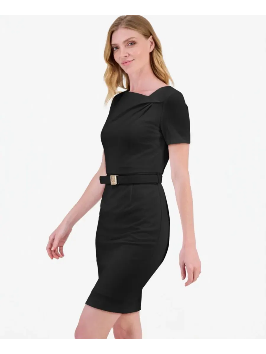 Платье-футляр с лодочным вырезом, миди Anne Klein — изображение 2 из 5, черный