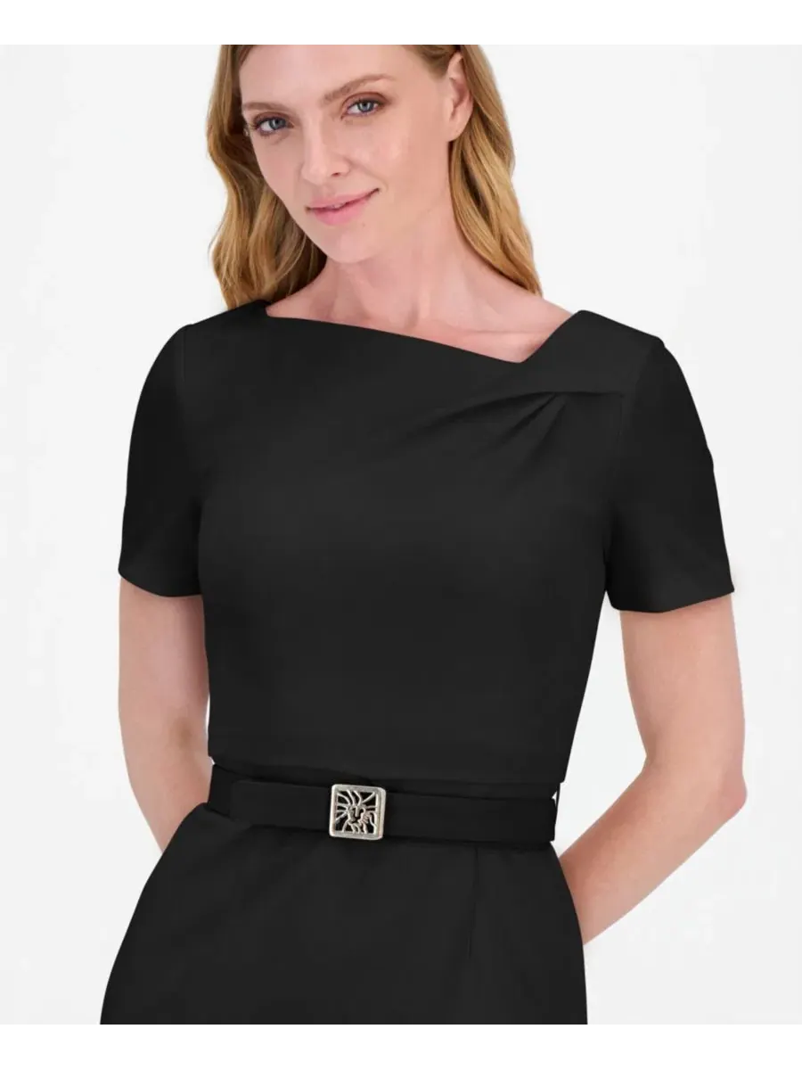 Платье-футляр с лодочным вырезом, миди Anne Klein — изображение 4 из 5, черный