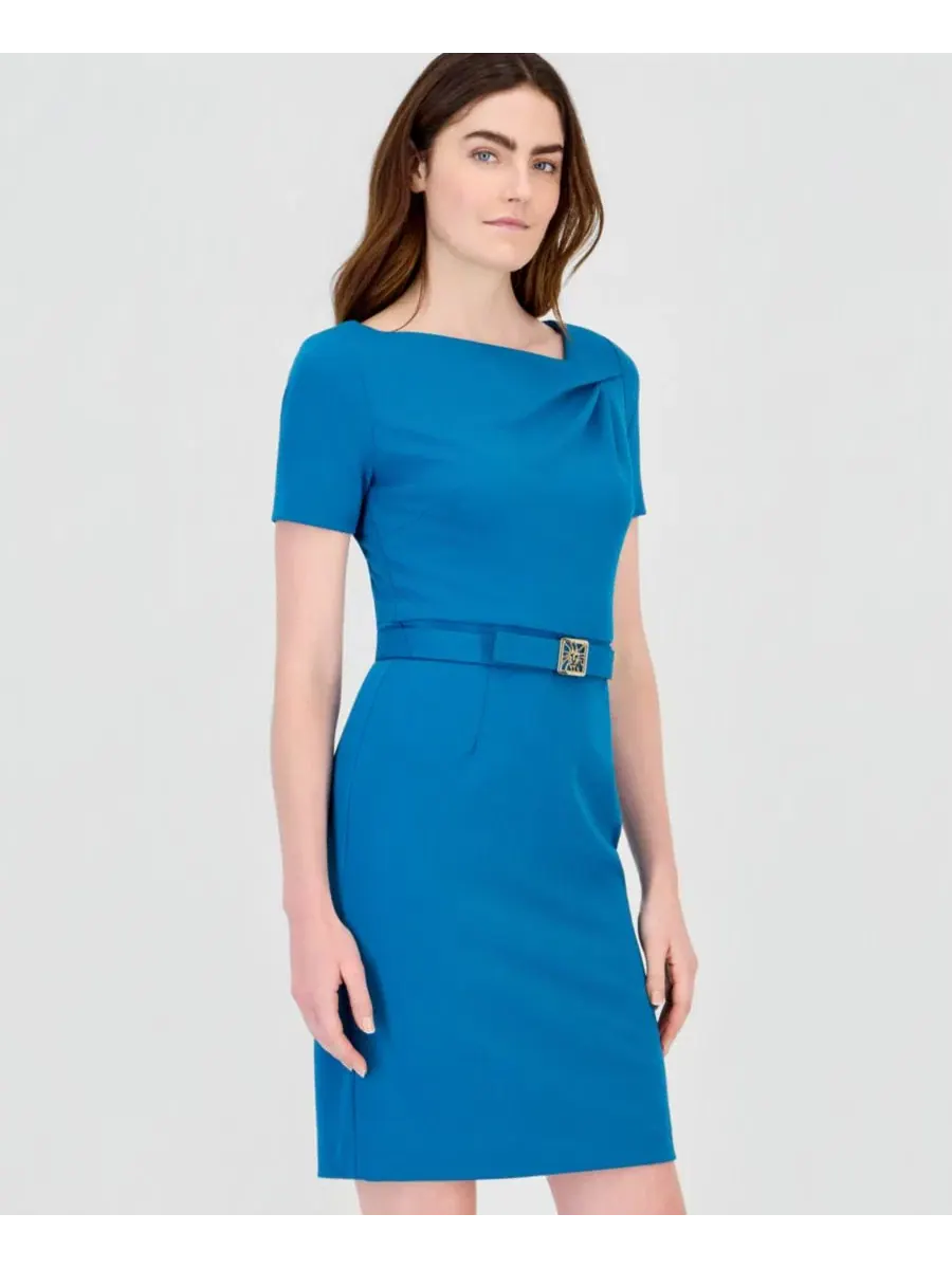 Платье-футляр миди с лодочным вырезом Anne Klein — изображение 5 из 5, бирюзовый