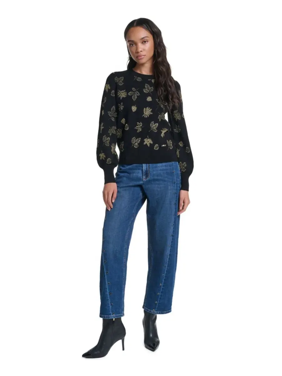 Свитер с люрекс-мотивом Petite Lurex Motif Crewneck Sweater KARL LAGERFELD PARIS — изображение 2 из 6, черный/золотистый