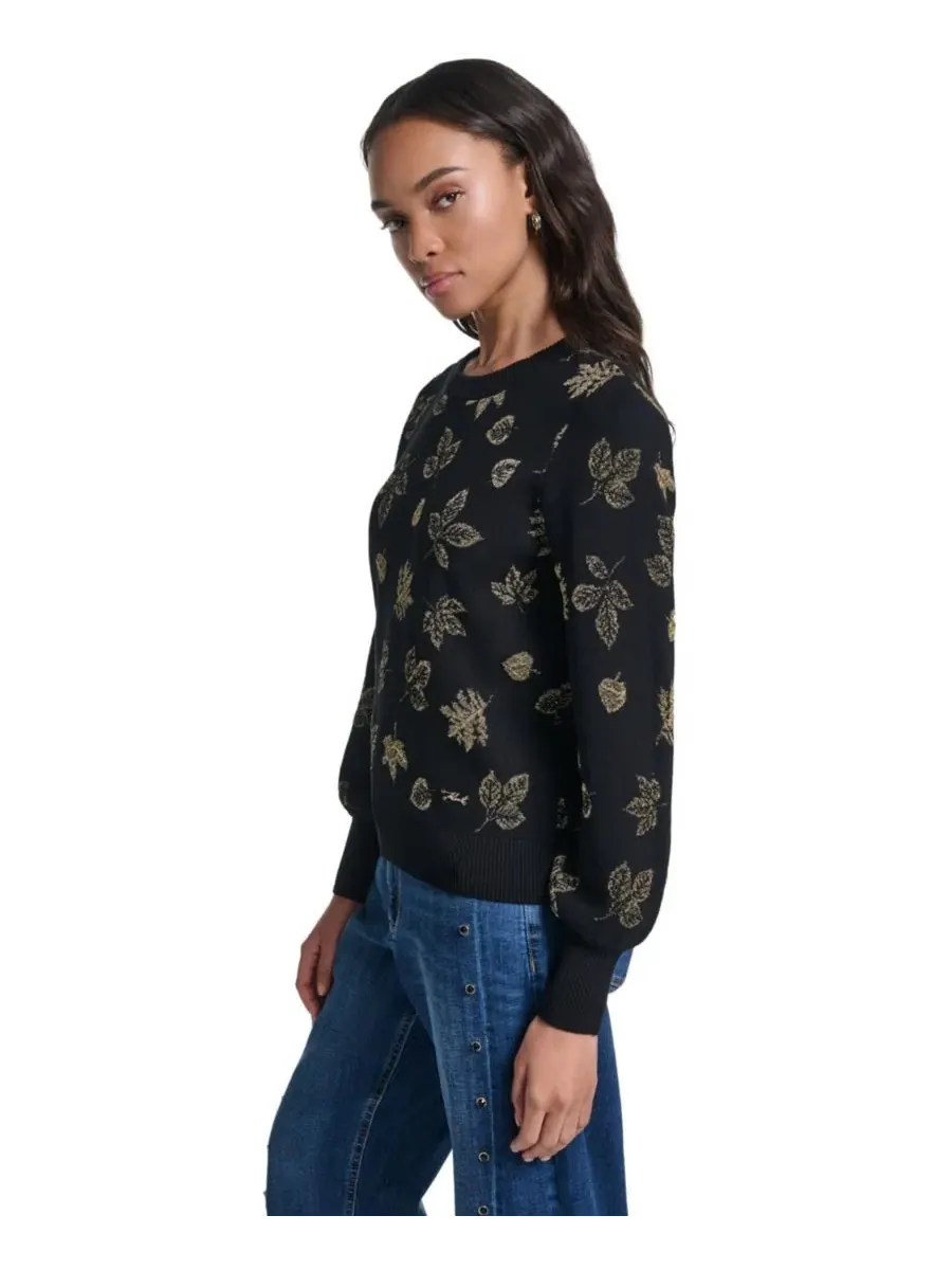 Свитер с люрекс-мотивом Petite Lurex Motif Crewneck Sweater KARL LAGERFELD PARIS — изображение 3 из 6, черный/золотистый