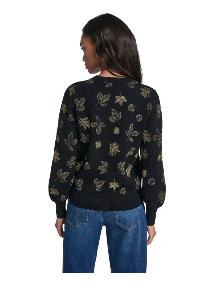 Свитер с люрекс-мотивом Petite Lurex Motif Crewneck Sweater KARL LAGERFELD PARIS — изображение 4 из 6, черный/золотистый