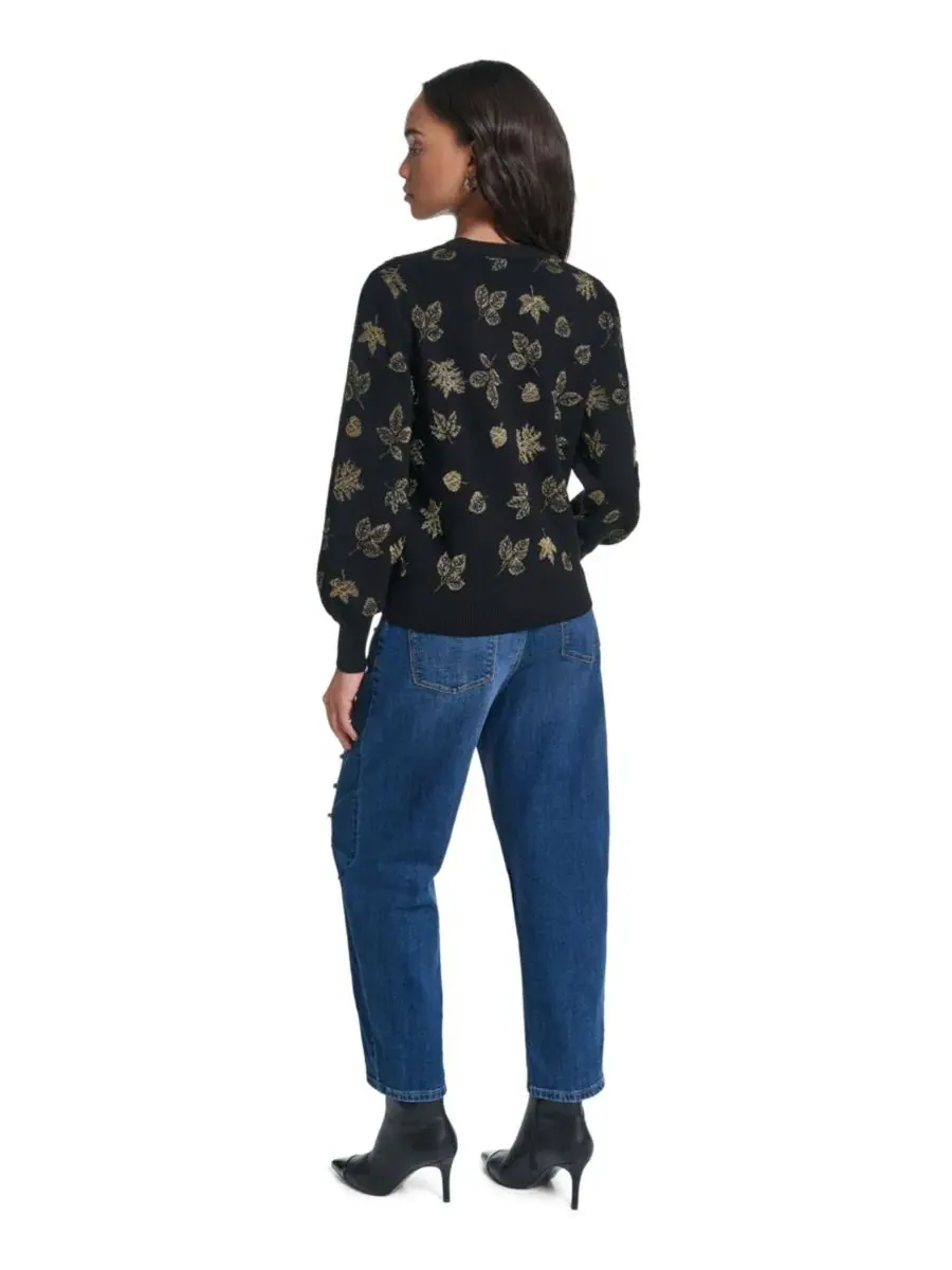Свитер с люрекс-мотивом Petite Lurex Motif Crewneck Sweater KARL LAGERFELD PARIS — изображение 5 из 6, черный/золотистый
