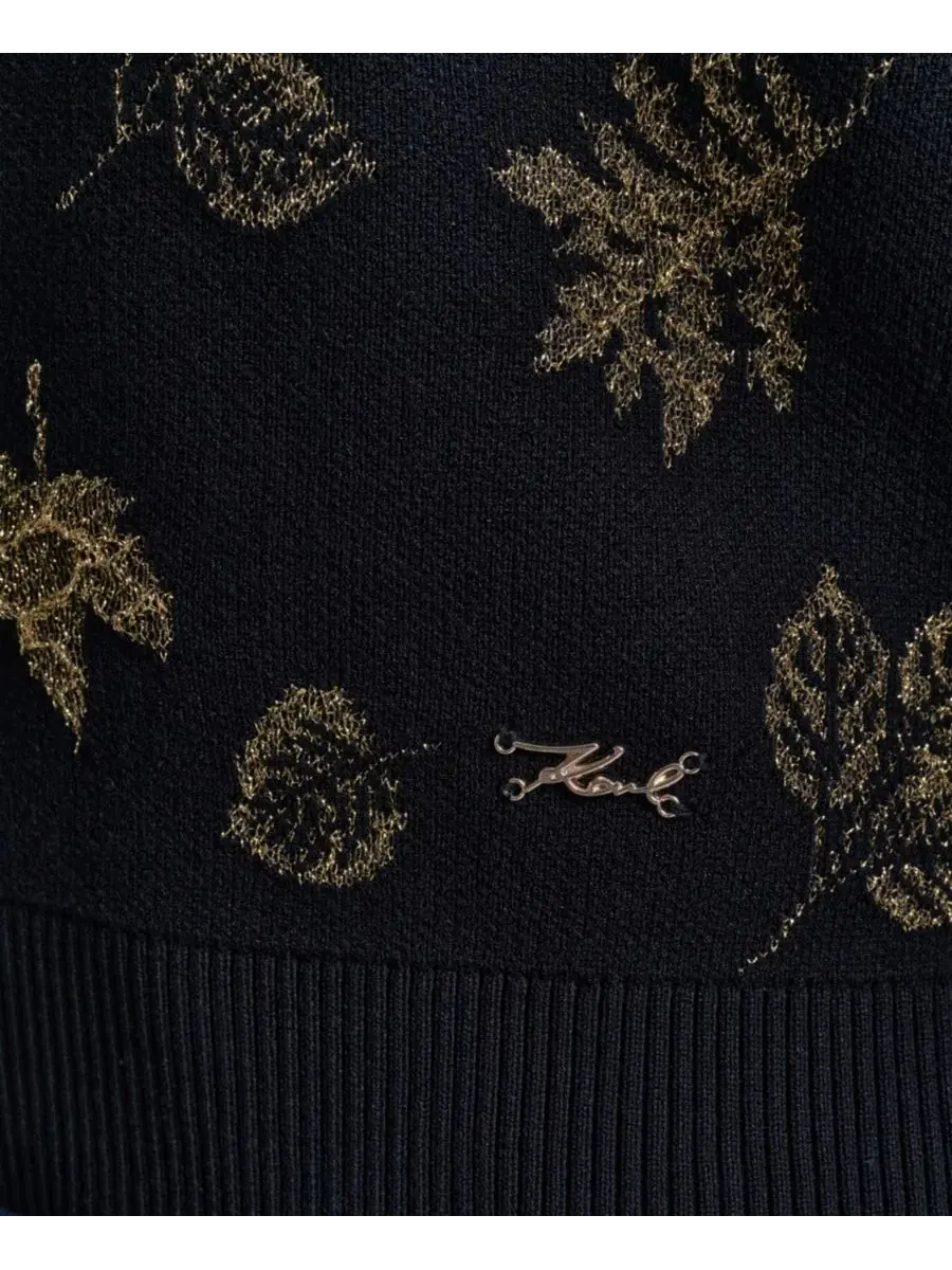 Свитер с люрекс-мотивом Petite Lurex Motif Crewneck Sweater KARL LAGERFELD PARIS — изображение 6 из 6, черный/золотистый