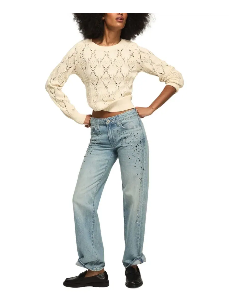 Свитер с кружевным узором и круглым вырезом, модель Tofu Lucky Brand — изображение 2 из 5, тофу