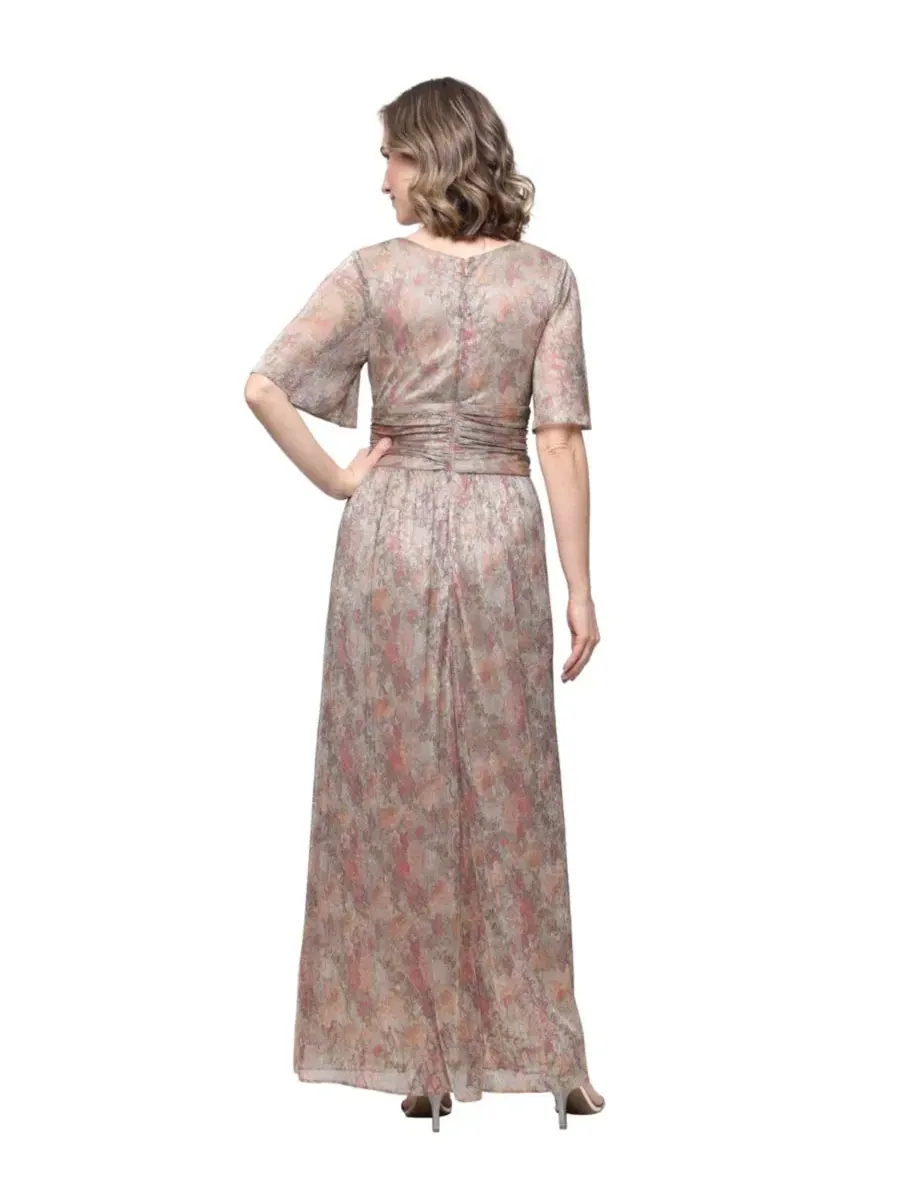 Платье длинное с V-образным вырезом и рукавом-воланами SL Fashions — изображение 3 из 3, золотистый мульти