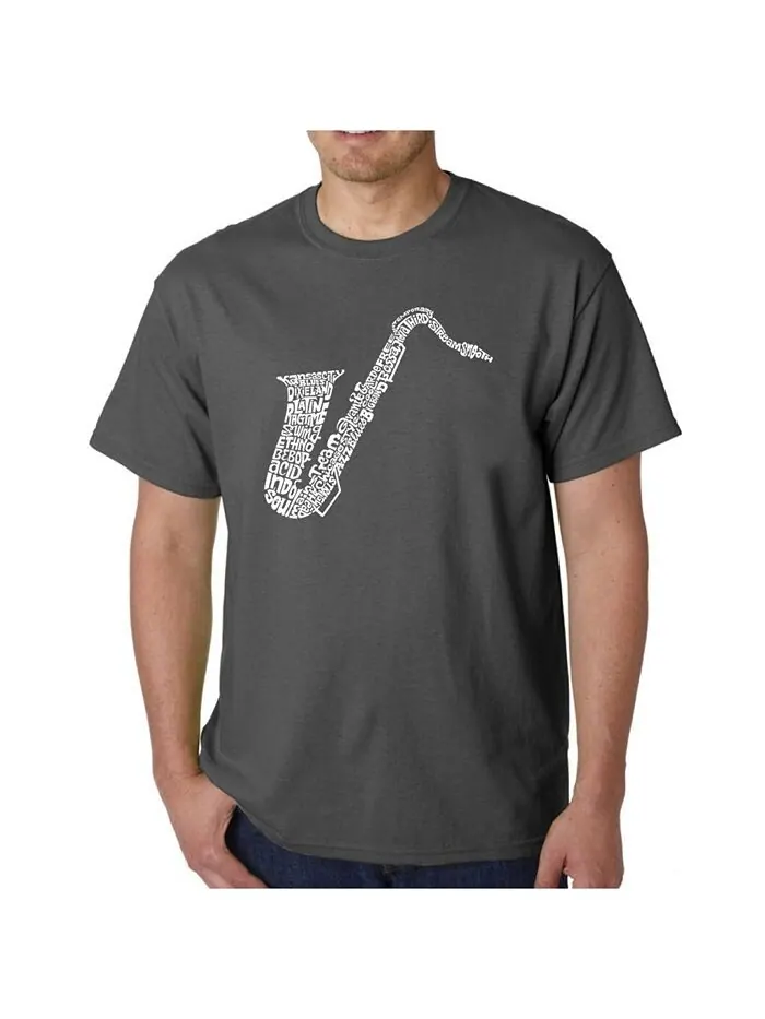 Мужская футболка с рисунком Word Art — саксафон LA Pop Art — изображение 1 из 2, серый