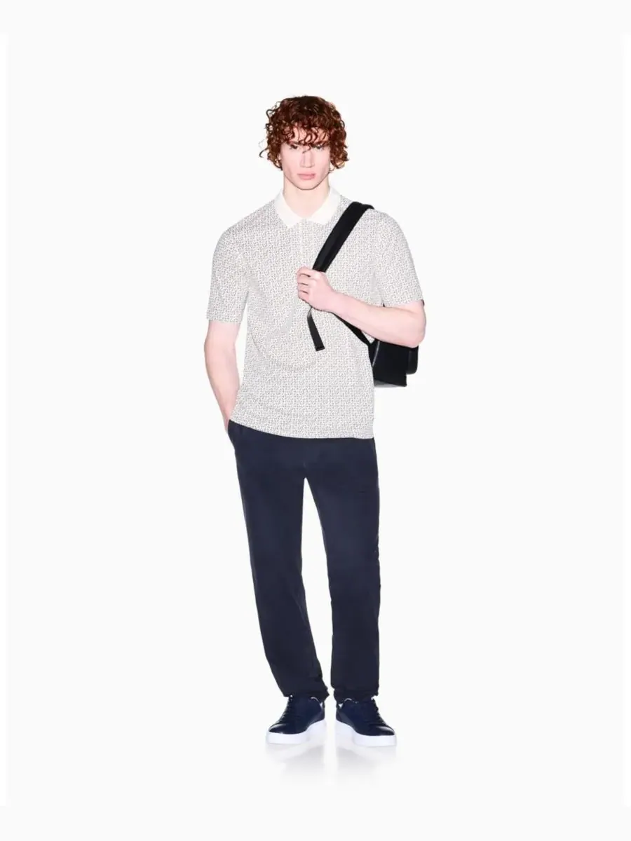 Мужская поло-рубашка пике с принтом в виде логотипа по всей поверхности A|X Armani Exchange — изображение 4 из 5, кремовый