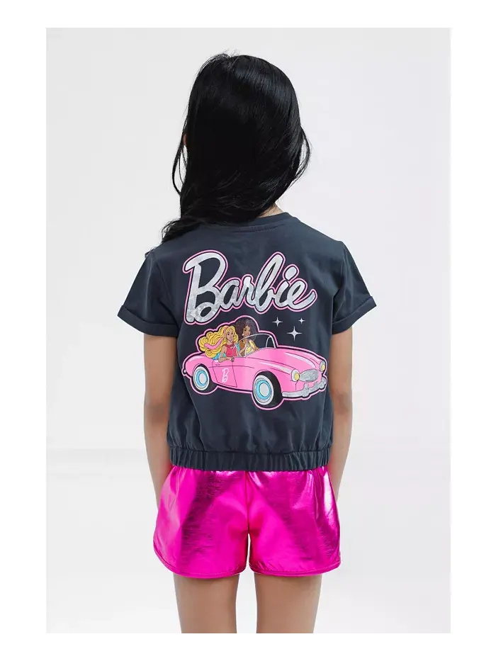 Детский комплект: футболка и шорты-кроп топ для девочек Barbie — изображение 5 из 5, черный