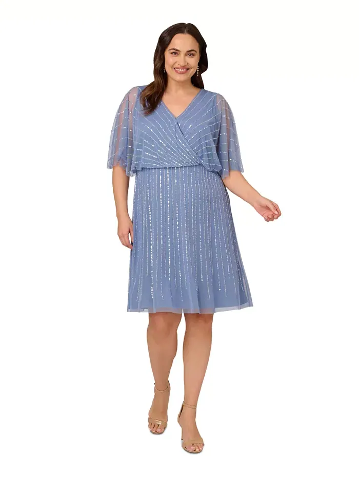 Платье короткое с запахом и бисером Plus Size Adrianna Papell