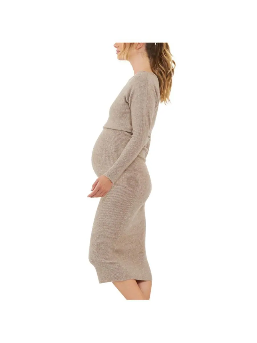 Вязаное платье для беременных Tobie с открытыми плечами Ripe Maternity — изображение 2 из 3, коричневый