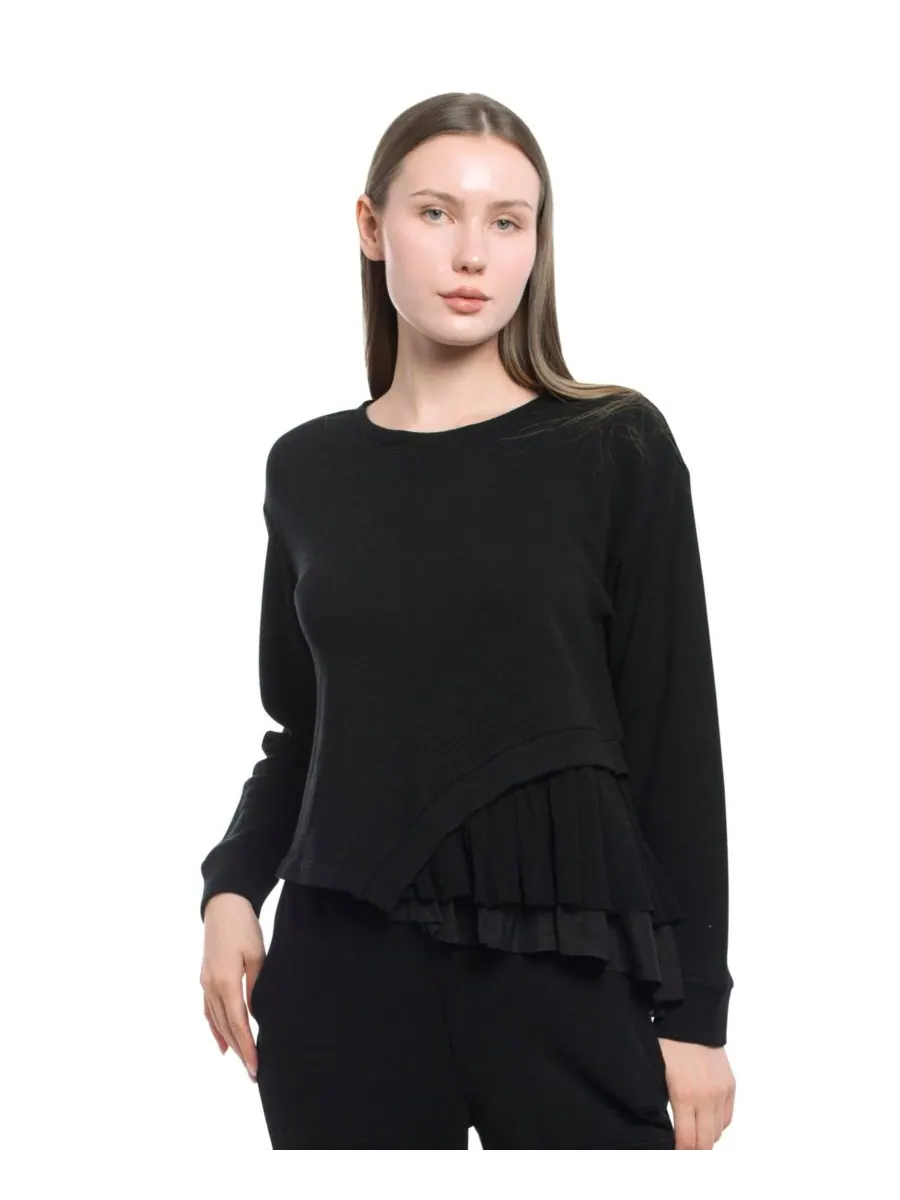 Женская толстовка с круглым вырезом из микс-материалов WILT Clothing — черный