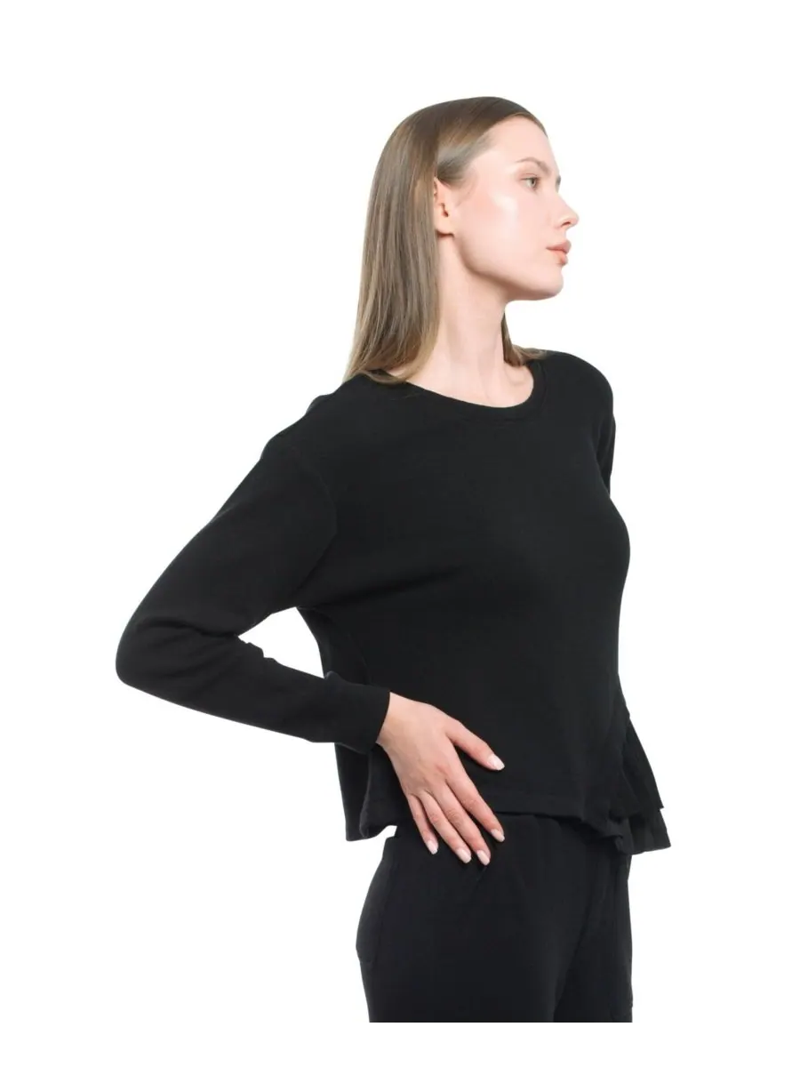 Женская толстовка с круглым вырезом из микс-материалов WILT Clothing — изображение 3 из 6, черный