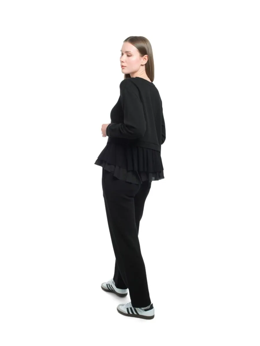 Женская толстовка с круглым вырезом из микс-материалов WILT Clothing — изображение 5 из 6, черный
