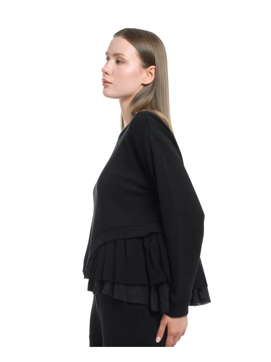 Женская толстовка с круглым вырезом из микс-материалов WILT Clothing — изображение 6 из 6, черный