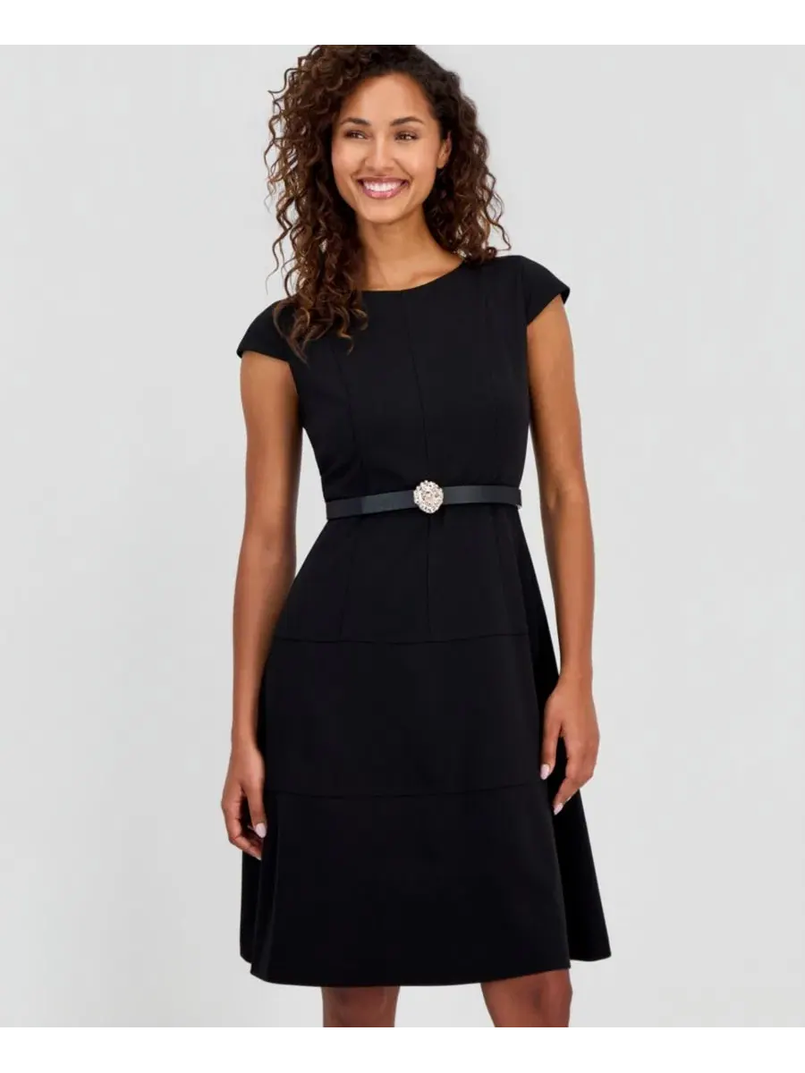 Платье с капюшоном и поясом Anne Klein — изображение 2 из 5, черный