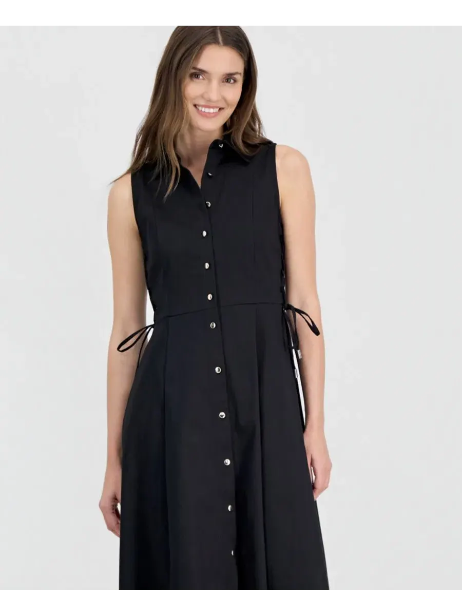 Платье без рукавов с боковыми завязками, модель Button-Front Side-Tie-Sleeveless Anne Klein — изображение 2 из 5, черный