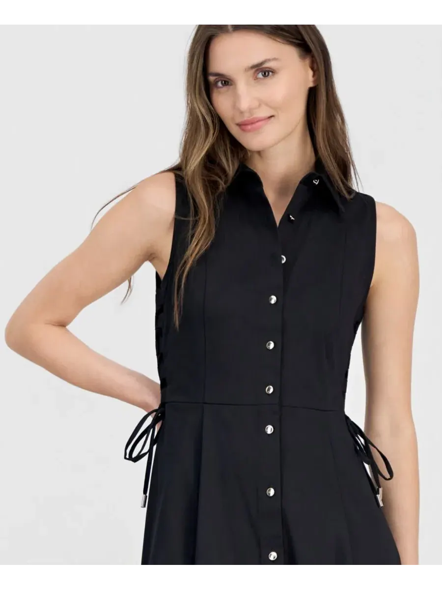 Платье без рукавов с боковыми завязками, модель Button-Front Side-Tie-Sleeveless Anne Klein — изображение 4 из 5, черный
