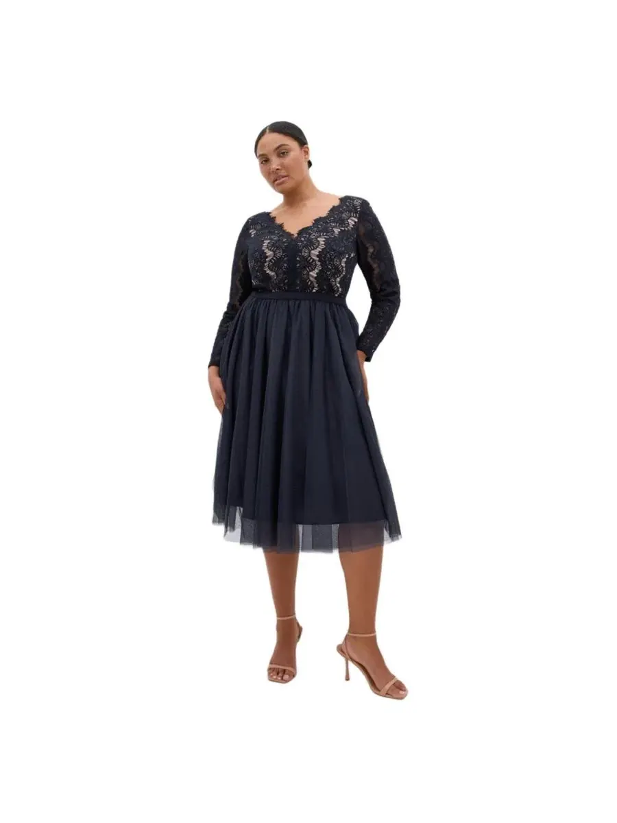 Платье-миди Rare Beauty Midi Dress с кружевным лифом CITY CHIC — изображение 1 из 4, темно-синий