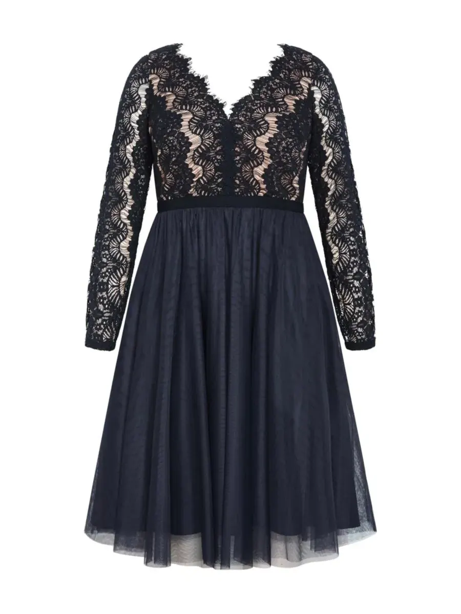 Платье-миди Rare Beauty Midi Dress с кружевным лифом CITY CHIC — изображение 3 из 4, темно-синий